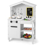 FANTASK Cuisine en Bois pour Enfants à partir de 3 Ans avec Accessoires de Jeu, Tableau Noir, Robinet et évier