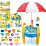 Kids Sandpit Play Set Toy Umbrella Garden Sand and Water Table Sand Toys