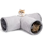 Nobleza Jouet Tunnel pour Chat avec 3 Voies, Tunnel en Daim pour Chats avec 1 Trou et Balle Suspendue, Tunnels Pliable pour Petits Animaux Lapin Cobaye Chats, Gris