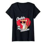 Womens Cheetahs Are My Valentine Cute Cheetah Valentines Day V-Neck T-Shirt