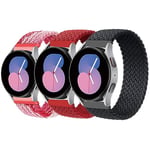 3 Pièces Tressé Solo Loop pour Samsung Galaxy Watch 6/6 Classic/5/5 Pro/4/4/Active 2/Active/3/Gear S2/Gear,20mm Bracelet Sport Nylon Élasticité pour Hommes Femmes，Rouge Blanc/Rouge/Noir，S