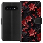 Samsung Galaxy S10 Sort Lommebokdeksel Intensiva blommor