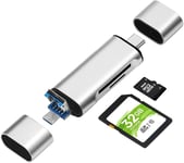 Lecteur De Carte Sd/Micro Sd, Borlterclamp Lecteur De Carte Mémoire 3 En 1 Avec Adaptateur Otg Usb C Microusb Compatible Avec Pc, Ordinateur Portable, Macbook, Tablette, Smartphone (Argent)