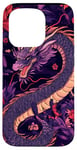 Coque pour iPhone 15 Pro Violet Art Déco Floral Dragon Japonais Samouraï Esthétique