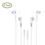 2 x Earphones with Mic & Remote for iPhone/Samsung and More Smartphones-White