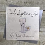 White Cotton Cards Son and Daughter-in-Law on Your Anniversary Champagne Glasses, WB173