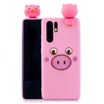 Rose-Otter Compatible pour Housse Coque Huawei P30 Pro Etui Silicone TPU Gel Ultra Fine Slim Antichoc Bumper Cover avec 3D Motif Cochon + Rose