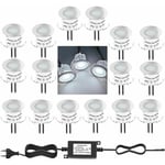 Lot de 16 mini spots encastrés led d'extérieur, étanche IP67, blanc lumière du jour 4500 k, lampadaire 32 mm 0,6 w dc 12 v pour accès terrasse,