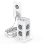 TESSAN Tour Multiprise Parafoudre et Surtension avec 8 Sortie AC et 3 USB, Prise Multiple avec Interrupteur et Rallonge Electrique 5M, Adaptateur Secteur 3600W Conivent pour Bureau et Maison, Gris