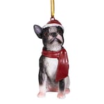 Design Toscano Chien de Vacances Terrier Boston Décorations Ornements de Sapin de Noël, 8 cm, polyrésine, palette complète de couleur