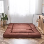 MAXYOYO Matelas futon, Matelas de Sol Japonais rembourré, surmatelas de lit matelassé, Tapis de Sol, lit d’invité, Matelas de Camping - Très épais, Pliable, Respirant (Châtaigne, 150 x 200 cm)