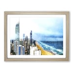 Gold Coast Skyline In The Clouds Painting Modern Art Framed Wall Art Print, Ready to Hang Picture for Living Room Bedroom Home Office Décor, Oak A2 (64 x 46 cm)