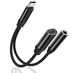 Adaptateur et Charge pour Casque - USB C vers Jack 3,5 mm - 2 en 1 - Charge Rapide - Câble tressé - Convertisseur pour Samsung S22/S20+/Note 20, Huawei Mate40/30/P40