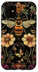 Coque pour iPhone 11 Beau motif abeilles et fleurs noires