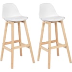 Lot de 2 Tabouret de bar Woltu pieds en bois, Tabouret de cuisine, siège en similicuir, Blanc