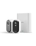 Arlo Essential 2 HD Video Security Camera Outdoor with SmartHub, Battery Operated Home Camera With Colour Night Vision, Light, Siren, 2 Way Audio & WiFi, Secure Free Trial, 2 Cameras, White