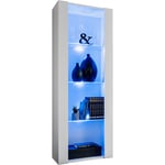 Extreme Furniture - Amoire Open Vertical 159, Blanc/Blanc, Largeur 55cm x Hauteur 159cm x Profondeur 35cm, led Blu, 3 étagères, pour Salon, Chambre,