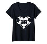 Womens Soccer Number 24 Jersey Funny Soccer Heart Game Day V-Neck T-Shirt