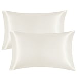 EHEYCIGA Satin Pillow Cases 2 Pack Cream, Silky Pillowcases for hair and skin with Envelope Closure, Standard Size, 50x75 cm