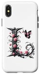 Coque pour iPhone X/XS Letter L Initial Floral Monogram Rose Pink Flower Butterfly