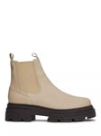 Tommy Hilfiger Leather Combat Low Chelsea Boots, Beige