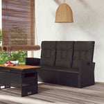 Banc de jardin inclinable et coussins noir 173cm r�sine tress�e