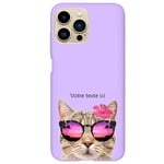 Coque violet Iphone 14 PRO chat lunettes personnalisee