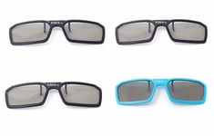 4 Pairs of Clip On 3D Glasses Blue Black Polorised For Tv Cinema RealD