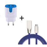 Pack Chargeur Type C pour JBL FLIP 5 (Cable Fast Charge + Double Prise Secteur Couleur USB) Android - BLEU