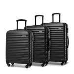 WITTCHEN Travel Suitcase Carry-On Cabin Luggage Hardshell Made of ABS with 4 Spinner Wheels Combination Lock Telescopic Handle Groove Line Set of 3 suitcases Black