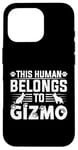 Coque pour iPhone 16 Pro Nom du chien Gizmo Cadeau personnalisé This Human Belongs To a Dog