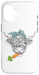 iPhone 16 Cute Highland Cow Easter Spring Season Eggs Carrot Bandana Case