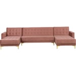 Canapé en Forme de u Convertible en Velours Rose Capitonnage Décoratif Aberdeen