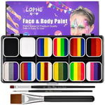 LOPHE Face Body Painting Kit, 42 Colors Rainbow Body Paint Makeup Pigment for Kids Adults, Water Based Split Cake Face Paint Palette with 3 Brushes, Face Painting Makeup Set for Halloween Cosplay