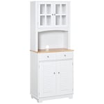 HOMCOM Buffet de Cuisine Armoire de Cuisine 2 placards 2 Portes persiennes et acryliques 2 tiroirs Grande Niche Bois Caoutchouc MDF Blanc