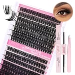 Fadlash Individual Eyelashes Cluster Lashes Kit 0.07 D Curl 12-18mm 60D+80D Diy Lash Extension Kit Fluffy Cluster Lashes With Lash Bond And Seal,Tweezers Light Fluffy Diy At Home