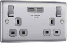 BG Electrical nbs22u3g Double Switched Fast Charging Power Socket with Two USB 