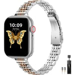 Metallrem kompatibel med Apple Watch 41/40/38mm, justerbar för iWatch Series 9 8 7 6 5 4 3 2 1 SE 2/1 Ultra 2/1, silver/roséguld