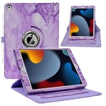 ZoneFoker Case for iPad 9th/ 8th/ 7th Generation, iPad 10.2 inch Case 2021/2020/2019, 360 Degree Rotating Stand, iPad 9 8 7 Gen 10.2'' Leather Cover with Pocket Design & Pencil Holder, Marble Purple