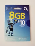 O2 PAYG Sim Card Unltd std UK mins & txts 8GB for £10 NB *ZERO CREDIT INCLUDED*