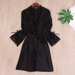 GROPC Women Satin Dressing Gown,Valentines Day Sexy Lingerie Silk Silky Lace Babydoll Kimono Bride Bridesmaid Short Robe Dress Bathrobe Nightie Sleepwear For Friend Gift,Black,M