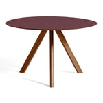 CPH20 Round Table Ø 120, WB Lacquered Walnut, Burgundy Linoleum Tabletop