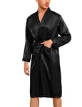 Irdcomps Peignoir Homme Satin Peignoir de Bain Hommes Robe de Chambre Kimono Japonais Col V Chemise de Nuit Robe avec Ceinture Vêtements De Nuit Noir M