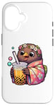 iPhone 16 Kiwi Bird Drinking Bubble Tea Japanese Kimono Case