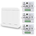 DieseRC Mini commutateur WiFi sans fil télécommande RF 2500W 10A 3 récepteurs avec 1 interrupteur mural sans fil contrôle intelligent via l'application Tuya compatible avec Alexa/Google Home