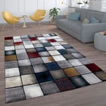 Paco Home - Tapis Salon Moderne Poils Ras Tapis Vintage Dés Gris Blanc Cassé Rouge Bleu 200x290 cm