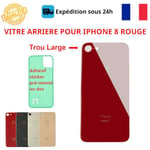 VITRE ARRIERE COMPATIBLE IPHONE 8 ROUGE ADHESIF GROS TROU