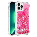 Trolsk Liquid Glitter Deksel - Hearts (iPhone 15 Pro) - Rosa