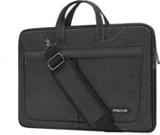 Laptop Sac d'épaule, 15,6 Pouces Laptop Sleeve Sac Compatible avec MacBook, HP, Dell, Lenovo, Asus Notebook, 15 Pouces Pleinement Ouvrir Zipper Sac avec Poche Avant & Handle & Ceinture, Noir