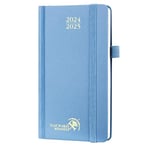 POPRUN Agenda de Poche 2025 16,5 x 9 cm D'août 2024 à déc 2025 - Petit Planner Semainier Scolaire 17 Mois Couverture Rigide avec Intervalle Horaire, Papier Certifié FSC®80 g/m² - Bleu brume